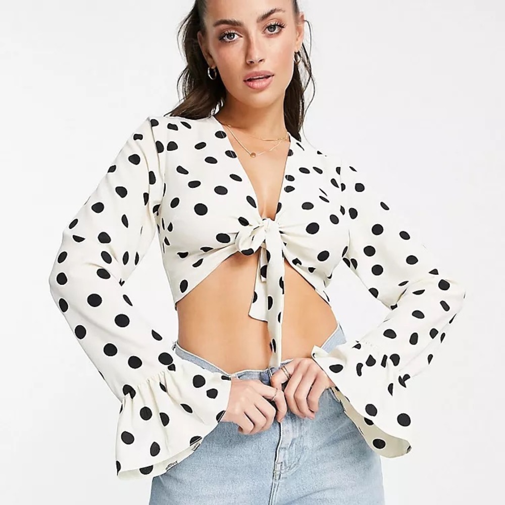 Asos ruffle plunge tie top